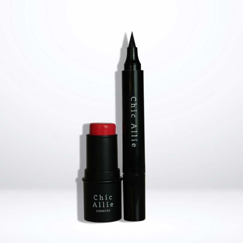 black eyeliner and pink cream blush Chic Allie Cosmetics